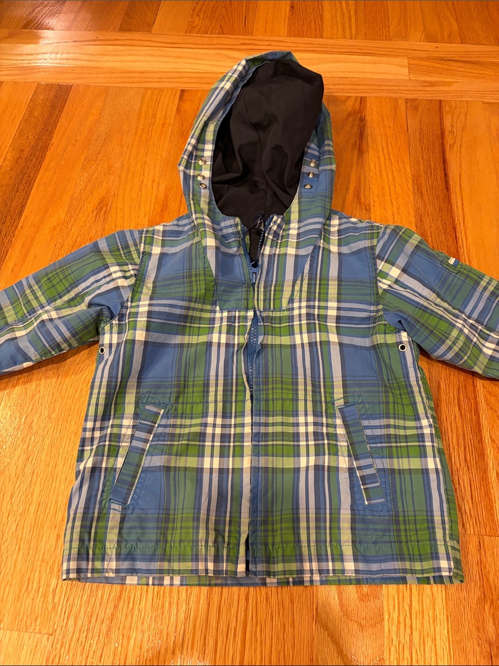 GAP Blue & Green Plaid Hooded Raincoat for Kids